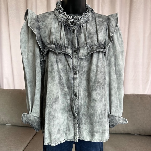 Isabel Etoile Marant Tie Dye Acid Wash Print Mock Neck Button up top - Picture 13 of 13